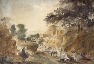 Landschap met figuren bij een rivier, 1853 - 1854